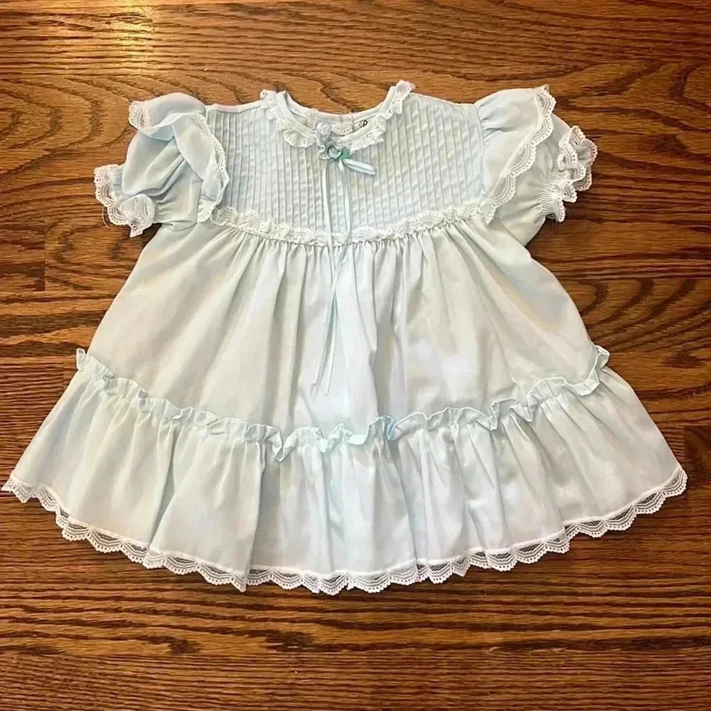 Vintage Bryan frill lace dress baby blue